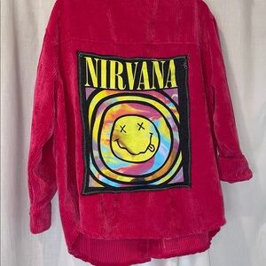 NIRVANA UPCYCLE HANDMADE REPURPOSED JACKET SHACKET Bright Pink snap front OSFM
